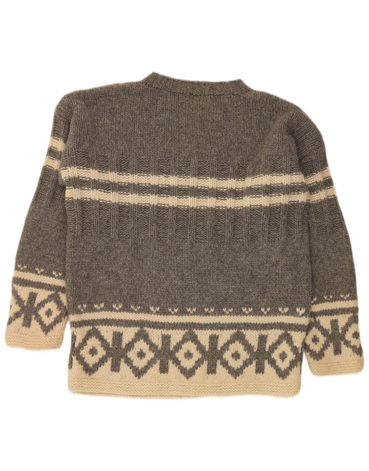 S. Moritz Herren-Pullover mit Rundhalsausschnitt, große graue geometrische Wolle