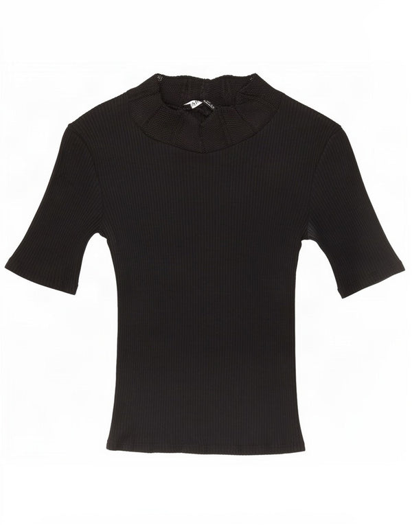 Zara Damen Crop T-Shirt Top UK 10 Small Schwarz