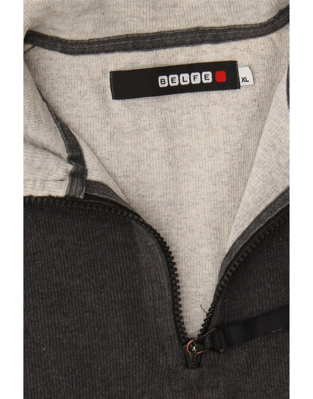 BELFE Mens Zip Neck Jumper Sweater XL Grey Colourblock Cotton Vintage Belfe and Second-Hand Belfe from Messina Hembry 