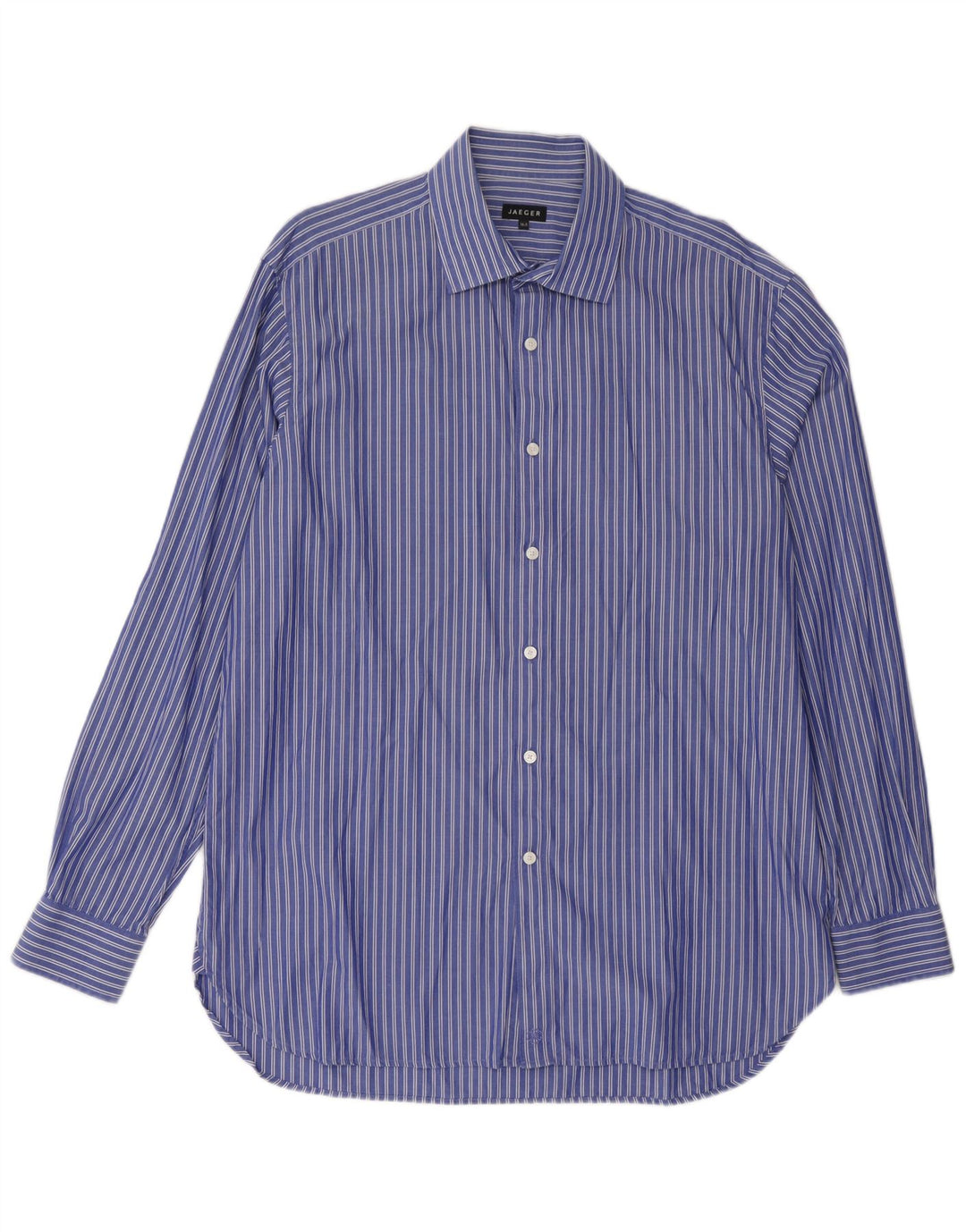 JAEGER Mens Shirt Size 16 1/2 Large Blue Striped Cotton