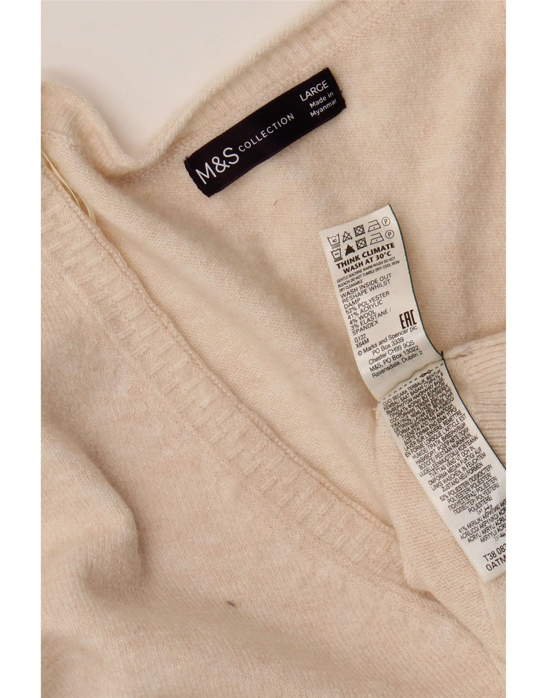 Marks & Spencer Damen-Pullover, übergroß, V-Ausschnitt, Gr. 40, Größe L, Beige