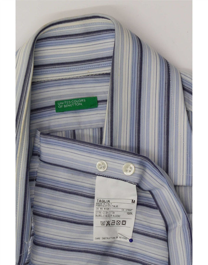 Benetton Herrenhemd aus mittelblauer, gestreifter Baumwolle