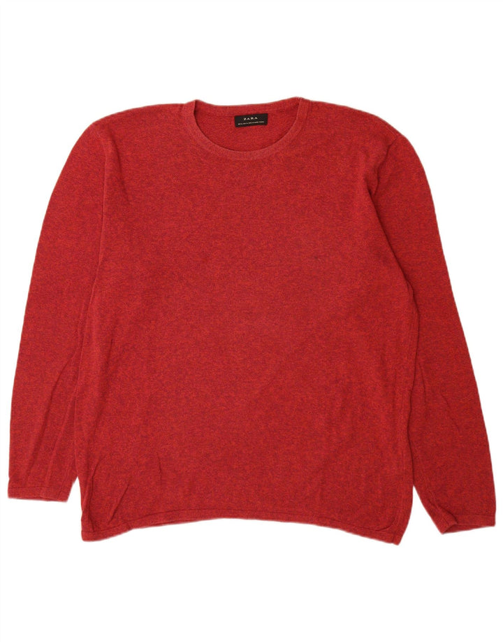Zara Herren-Pullover mit Rundhalsausschnitt, XL, rote Baumwolle