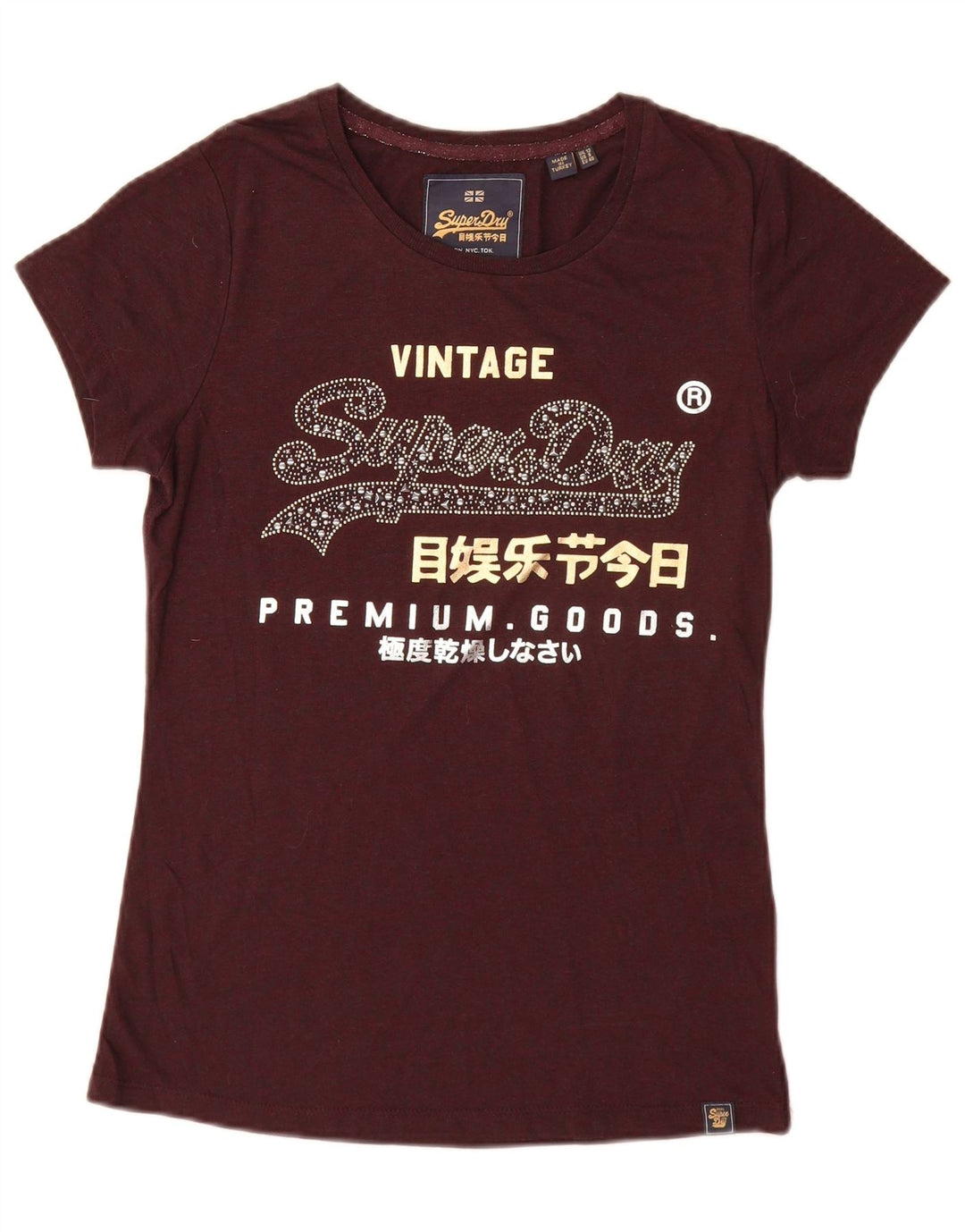 Superdry Damen Grafik-T-Shirt-Oberteil UK 12 Medium Maroon Polyester