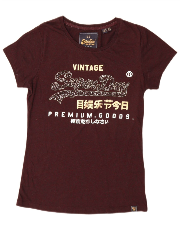 Superdry Damen Grafik-T-Shirt-Oberteil UK 12 Medium Maroon Polyester