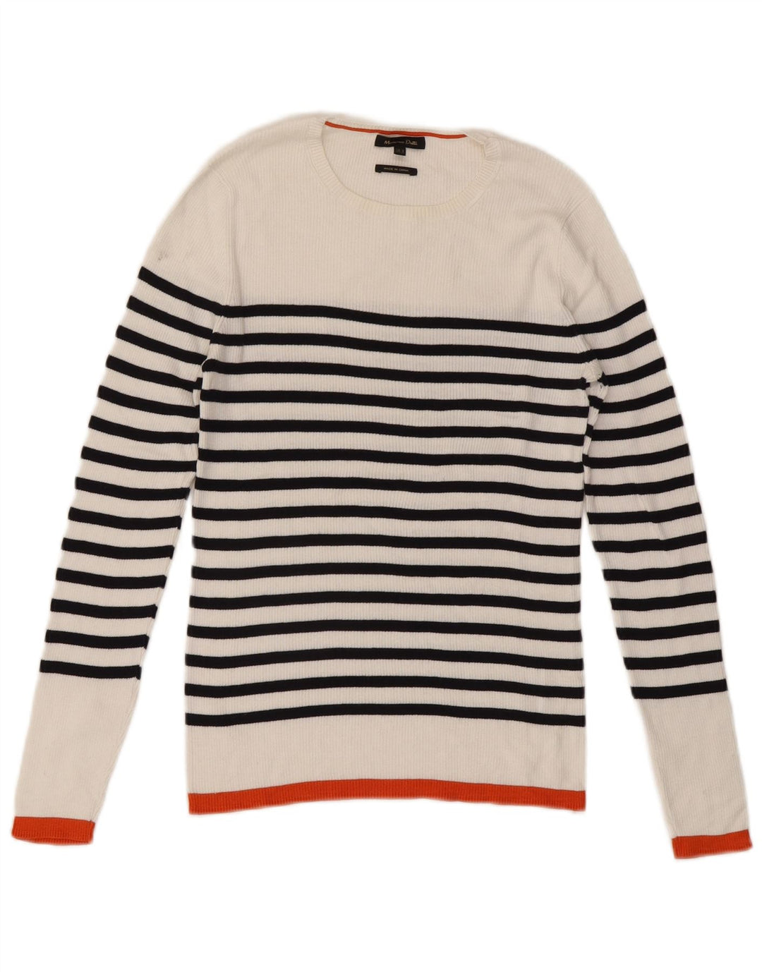 Massimo Dutti Damen-Pullover mit U-Boot-Ausschnitt, UK 12, mittelweiß gestreift