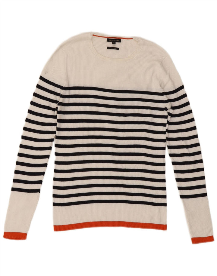 Massimo Dutti Damen-Pullover mit U-Boot-Ausschnitt, UK 12, mittelweiß gestreift