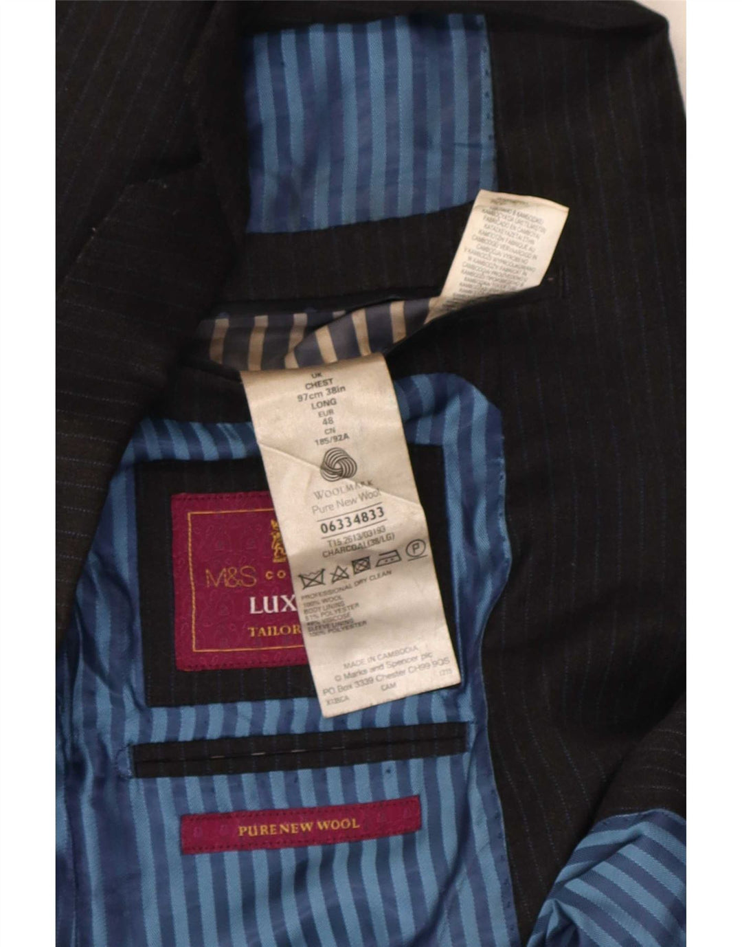 Marks & Spencer Herren-Blazer mit 2 Knöpfen, UK 38, mittelgrau, Nadelstreifen