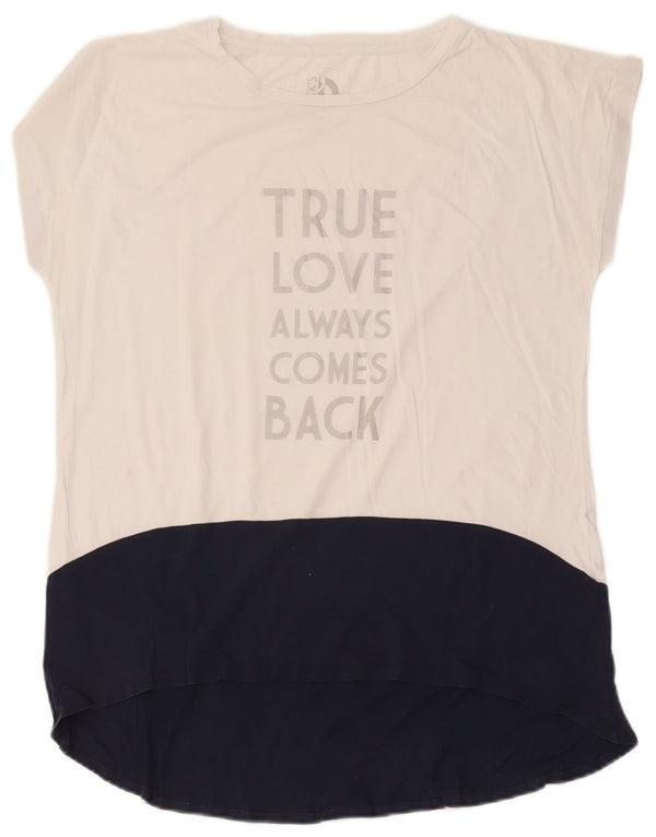 Dack's Grafik-T-Shirt-Oberteil für Damen, UK 16, Größe L, Weiß, Colourblock-Baumwolle