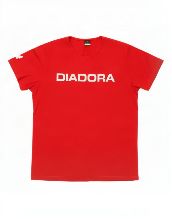 Diadora Damen Grafik-T-Shirt-Oberteil UK 18 XL Rote Baumwolle
