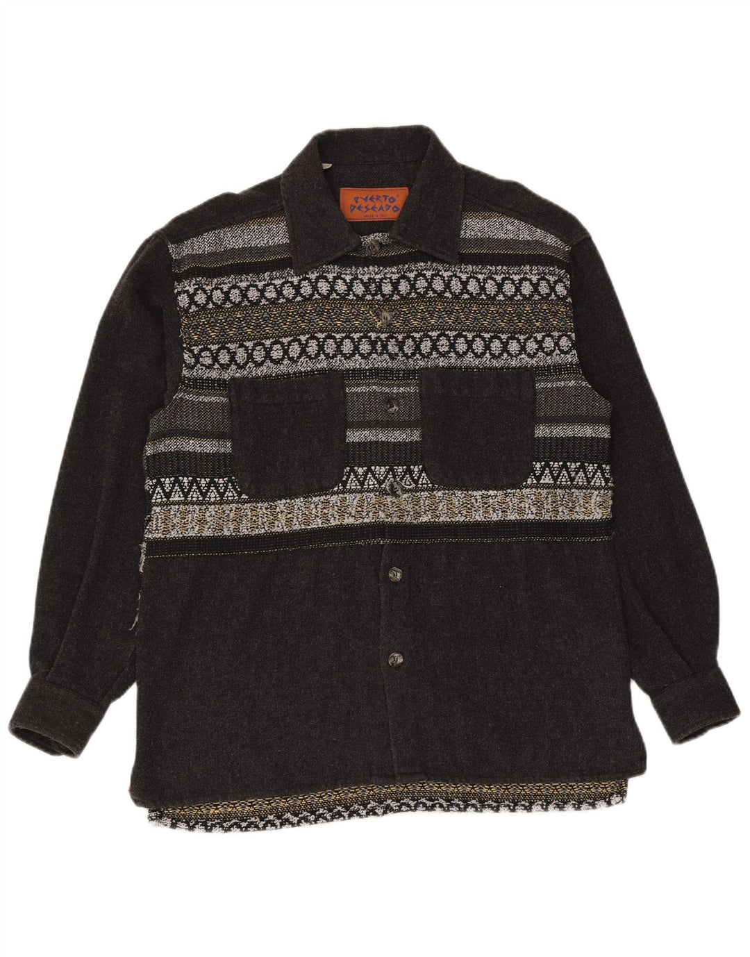 Vintage Herren Flanellhemd groß grau geometrisch