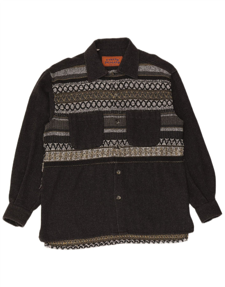 Vintage Herren Flanellhemd groß grau geometrisch