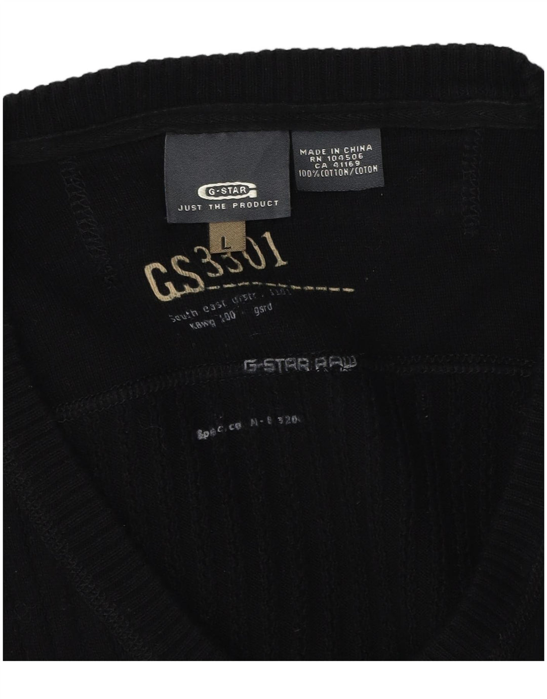 G-Star Herren 3301 Pullover mit V-Ausschnitt, groß, schwarze Baumwolle