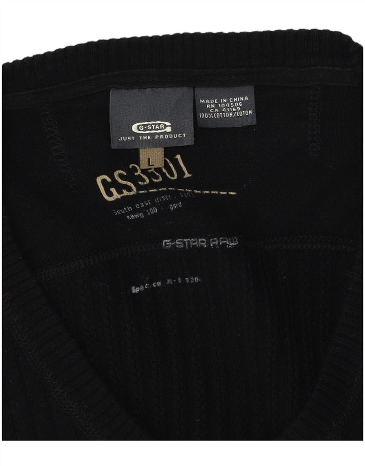 G-Star Herren 3301 Pullover mit V-Ausschnitt, groß, schwarze Baumwolle