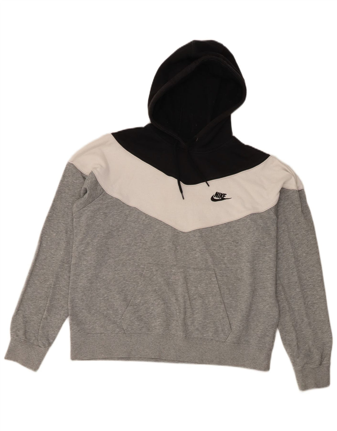 Nike Damen Kapuzenpullover UK 14 Mittelgraue Colourblock-Baumwolle