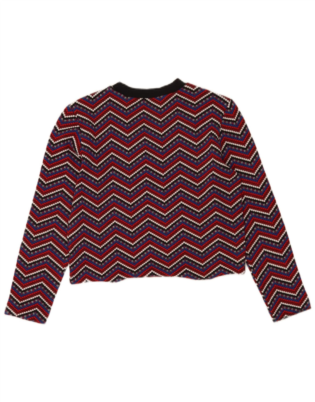 Zara Damen Crop Top Langarm UK 12 Medium Mehrfarbig Chevron