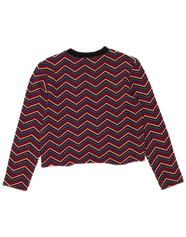 Zara Damen Crop Top Langarm UK 12 Medium Mehrfarbig Chevron