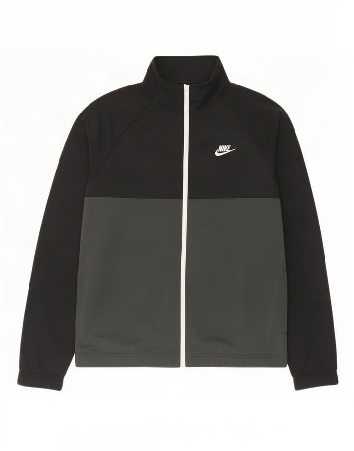 Nike Herren-Trainingsanzug-Top-Jacke aus mittelschwarzem Colourblock-Polyester