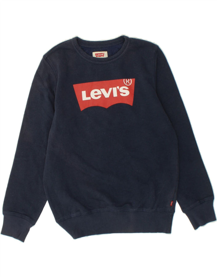 LEVI'S Boys Graphic Sweatshirt Jumper 12-13 Years Large  Navy Blue Cotton Vintage Levi's and Second-Hand Levi's from Messina Hembry 