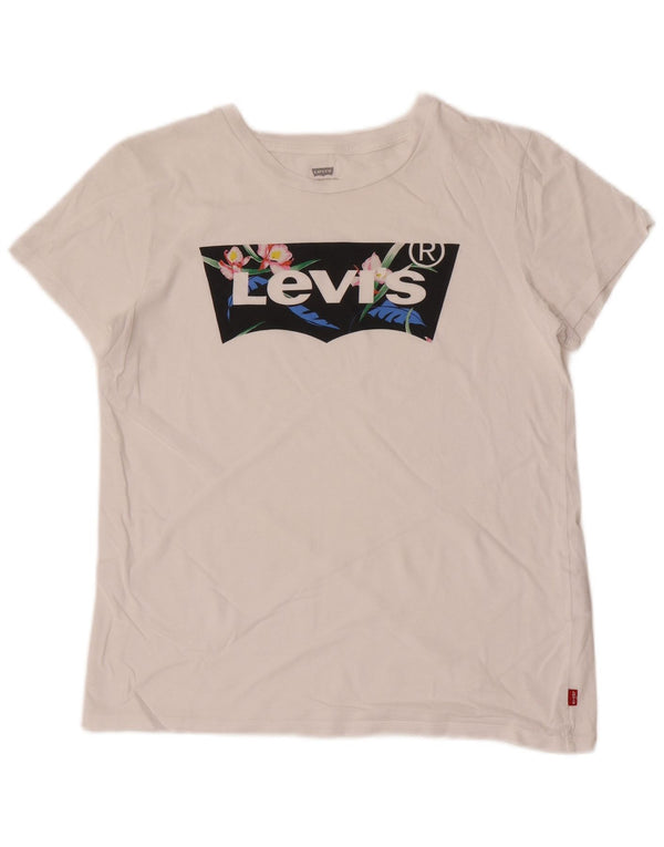 Levi's Damen-T-Shirt mit Grafik, UK 12, mittelweiße Baumwolle