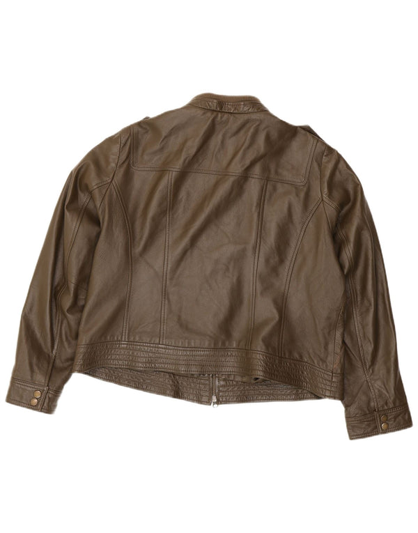 SOUTH Damen Crop Military Lederjacke UK 24 3XL Khaki Leder