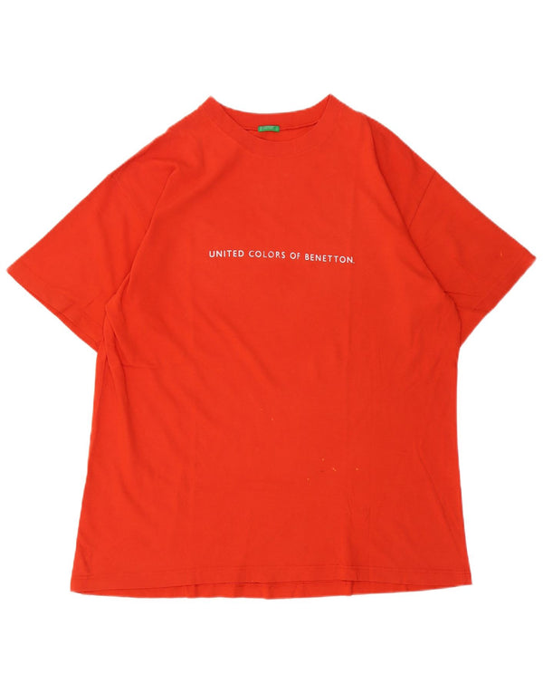 Benetton Herren-T-Shirt mit Grafik, Größe L, Orange