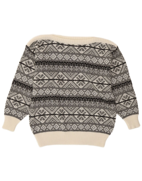 Vintage Damen Pullover mit U-Boot-Ausschnitt, UK 14, mittelgrau, geometrisch
