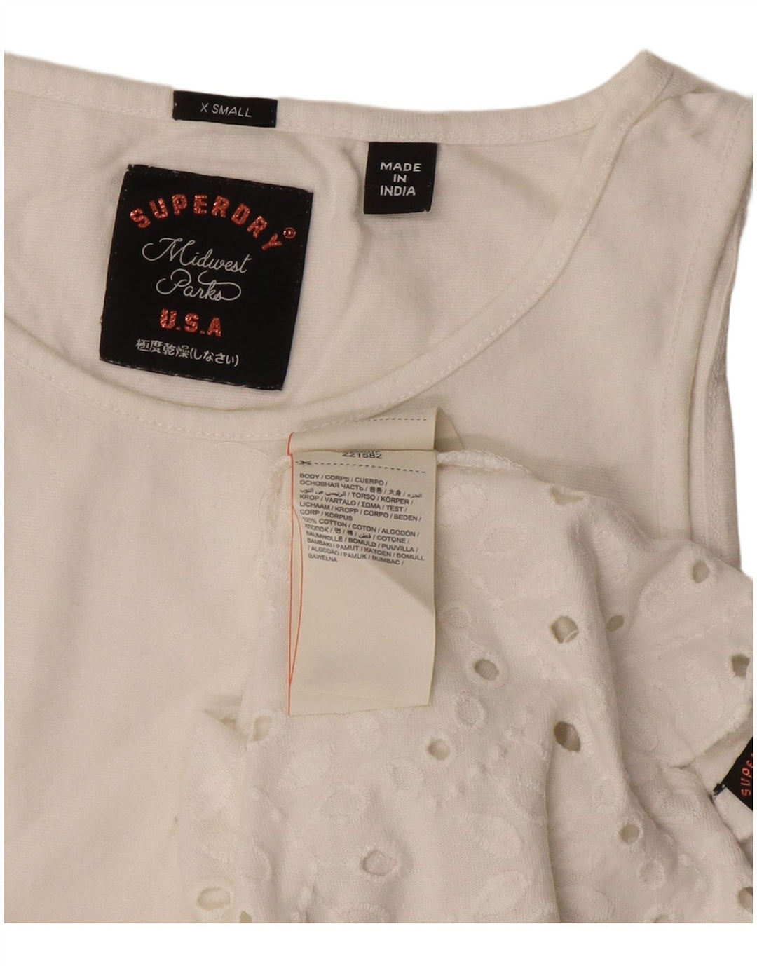 Superdry Damen-T-Shirt mit normaler Passform, UK 6 XS, gebrochen weiße Baumwolle