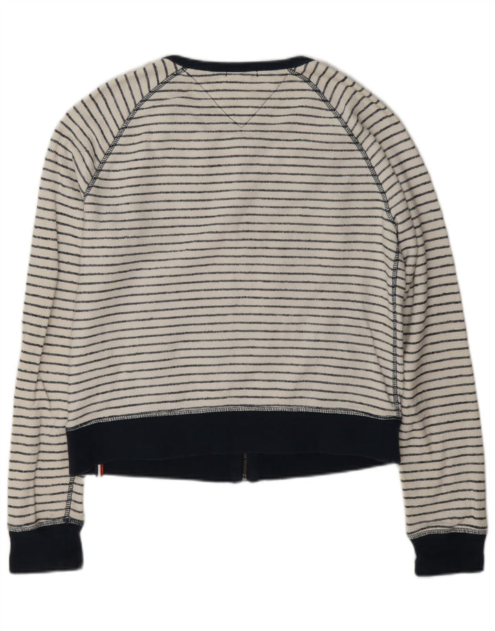 Tommy Hilfiger Damen-Trainingsanzug-Oberteiljacke UK 14 Mittelweiß gestreift