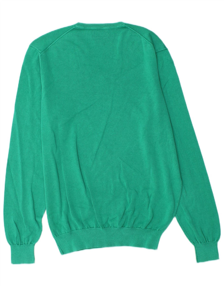 Massimo Dutti Herren-Pullover mit V-Ausschnitt aus mittelgrüner Baumwolle