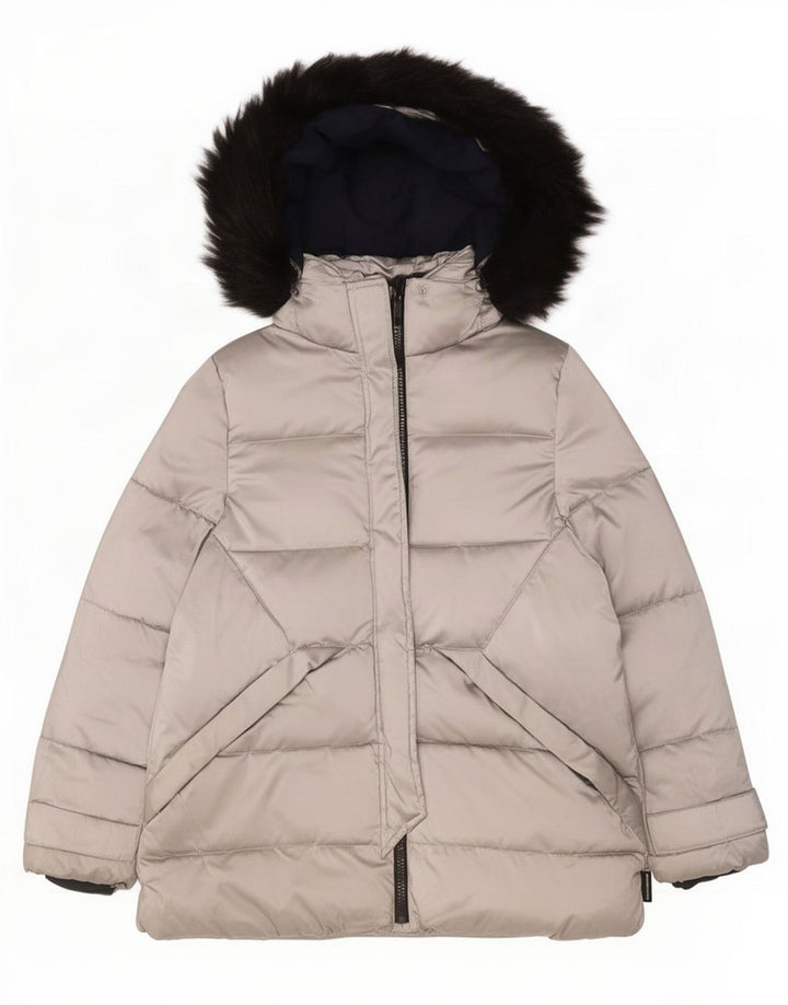 Zara Wattierter Mantel mit Kapuze für Mädchen, 13–14 Jahre, silberfarbenes Polyester
