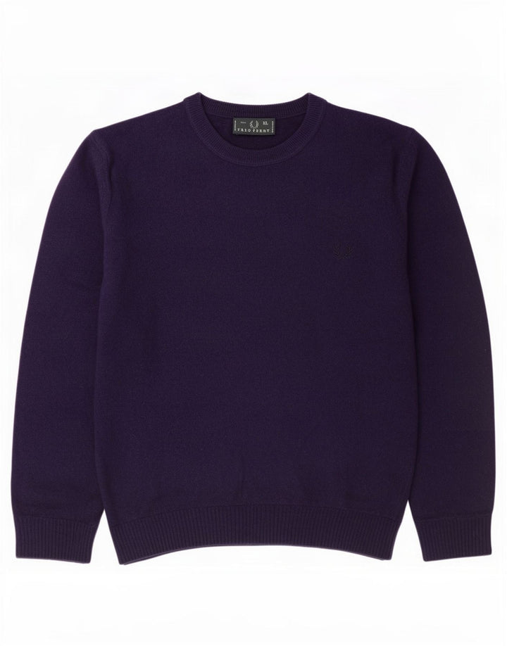 Fred Perry Herren-Pullover mit Rundhalsausschnitt, XL, lila Wolle