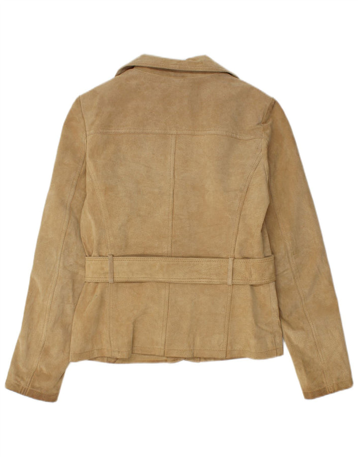 Vintage Damen 2-Knopf-Wildleder-Blazerjacke UK 10 Kleines beiges Leder