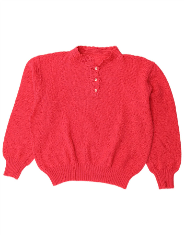 Vintage Damen Pullover mit Knopfkragen, UK 16, Größe L, Rot