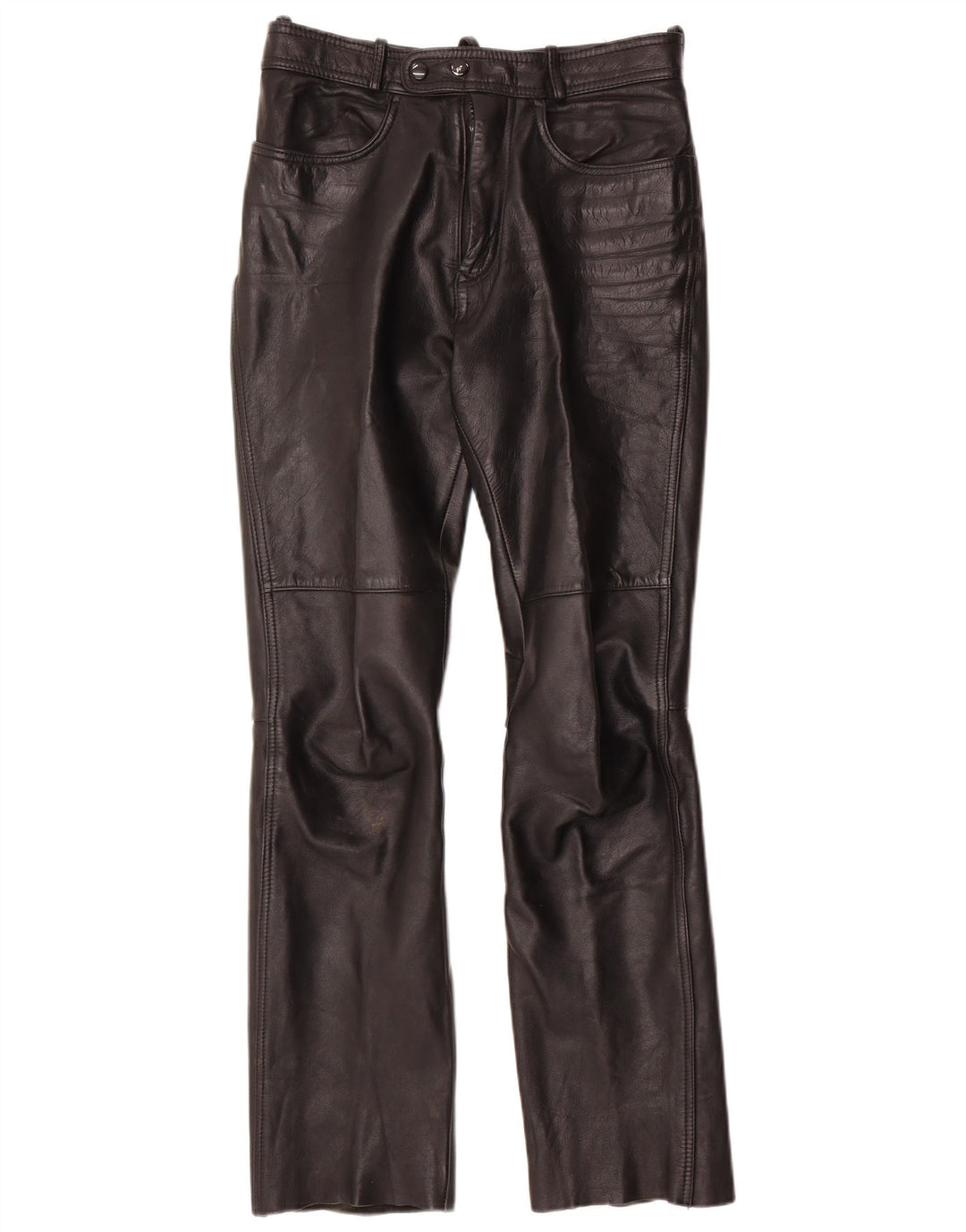 Vintage Damen Bootcut-Lederhose W28 L30 Schwarzes Leder