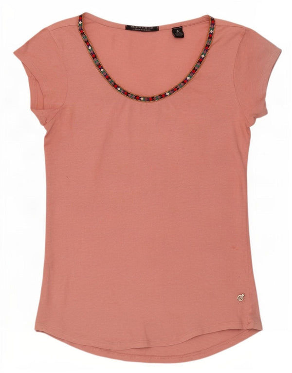 Maison Scotch Damen T-Shirt Top UK 12 Mittelrosa geometrische Baumwolle