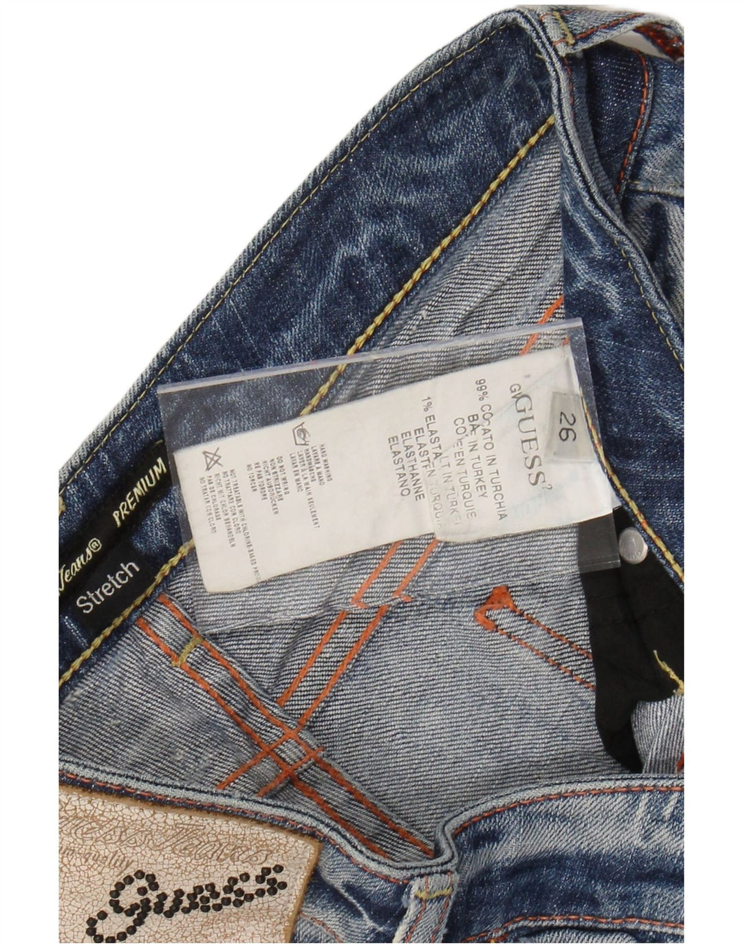 GUESS Damen Straight Jeans W26 L29 Blaue Baumwolle