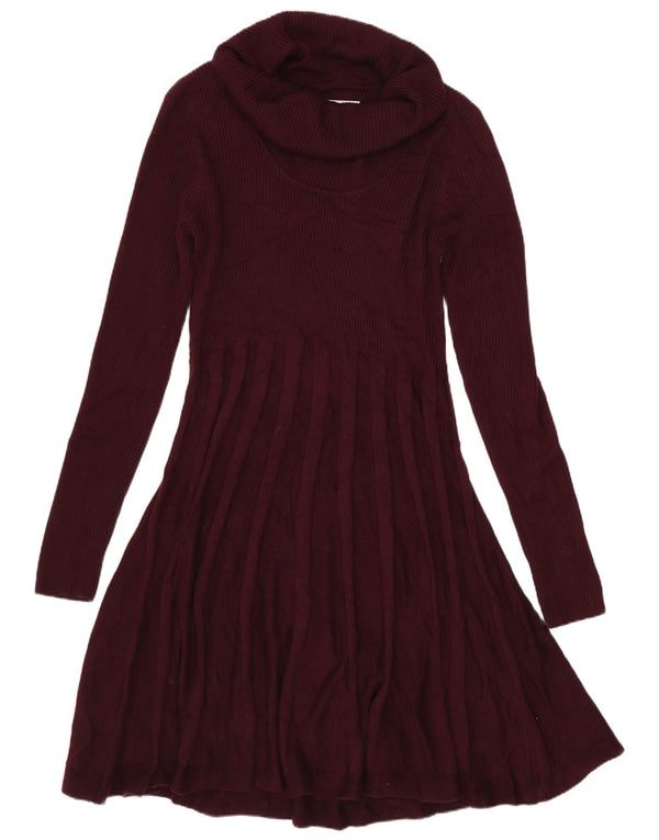 Calvin Klein Damen Langarm-Pulloverkleid UK 10 Kleines Kastanienbraunes Acryl