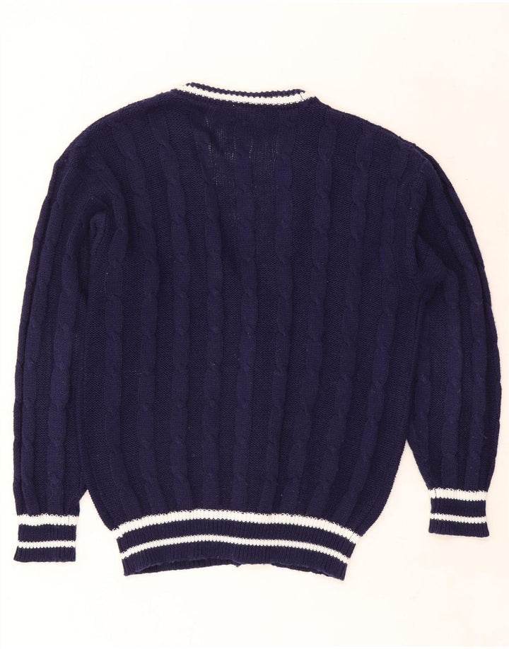 Vintage Herren Cardigan Pullover IT 48/50 Mittel Marineblau gestreift Polyester