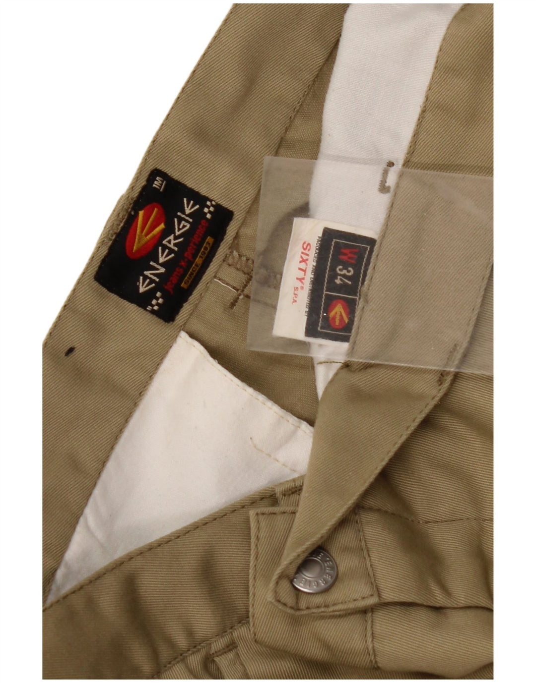 ENERGIE Mens Straight Chino Trousers W34 L34 Khaki Polyester