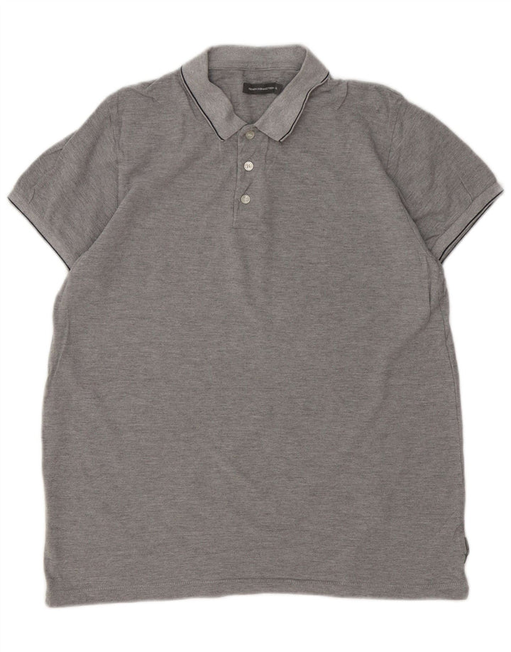 French Connection Herren-Poloshirt XL aus grau gefleckter Baumwolle