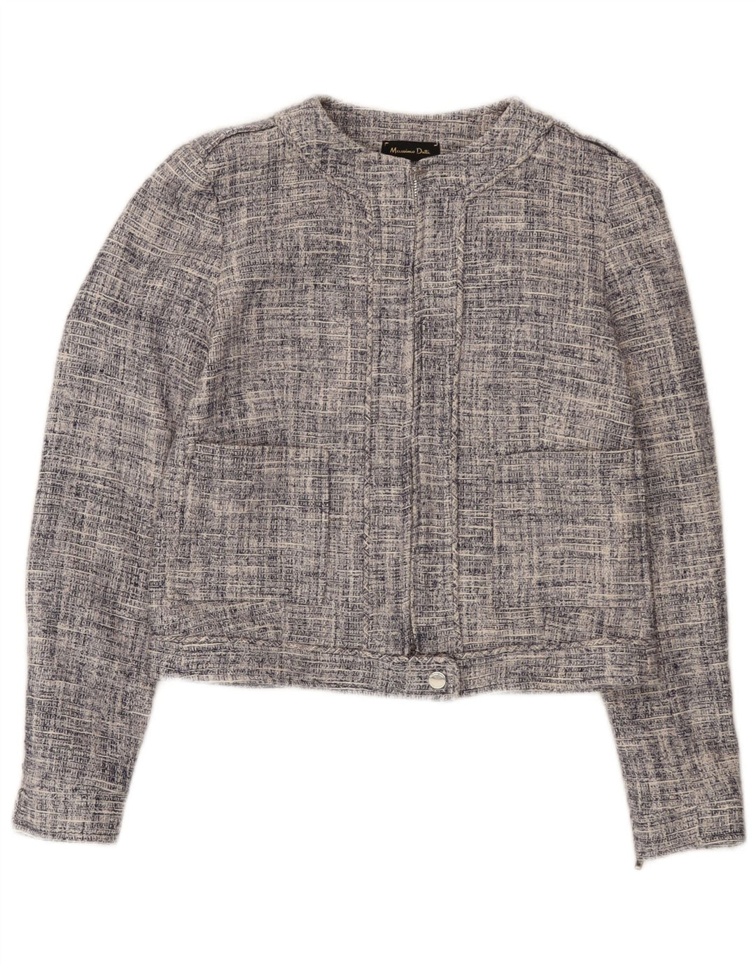 Massimo Dutti Damen Crop Full Zip Blazer Jacke EU 36 XS Marineblau Baumwolle