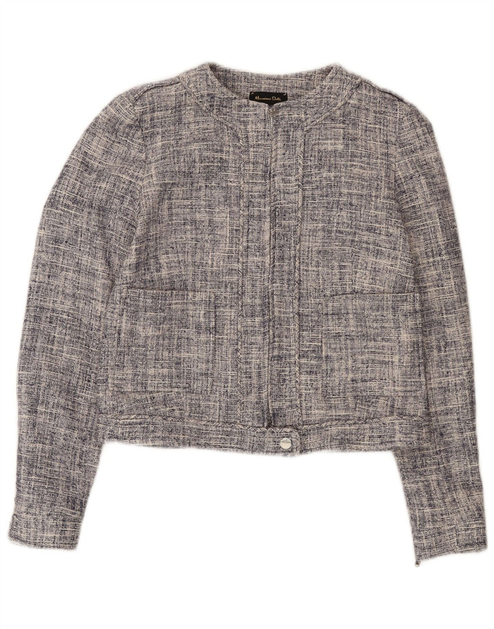 Massimo Dutti Damen Crop Full Zip Blazer Jacke EU 36 XS Marineblau Baumwolle