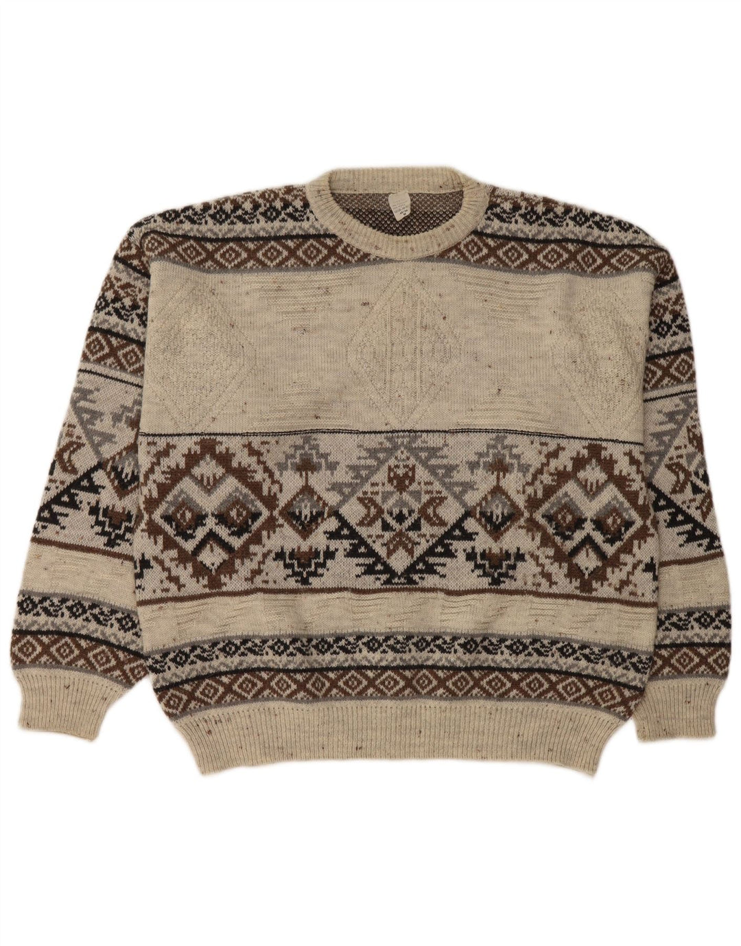 Vintage Herren Pullover mit Rundhalsausschnitt IT 48/50 Mittelweiß Fair Isle