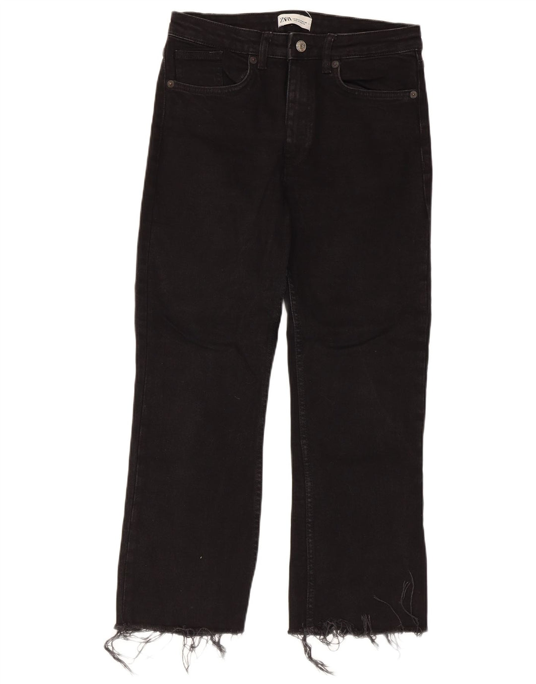 Zara Damen-Jeans mit hoher Taille, kurz geschnitten, EU 40, mittelgroß, W30, L25, Schwarz
