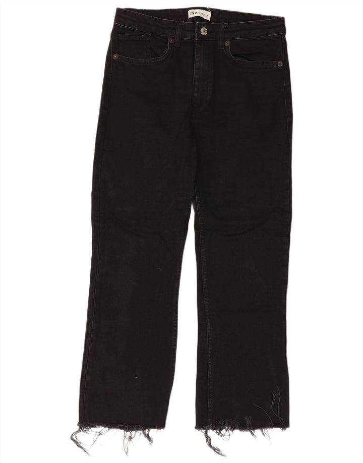 Zara Damen-Jeans mit hoher Taille, kurz geschnitten, EU 40, mittelgroß, W30, L25, Schwarz