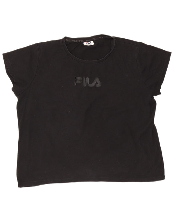 Fila Damen Crop Oversize Graphic T-Shirt Top UK 18 XL Schwarz Baumwolle