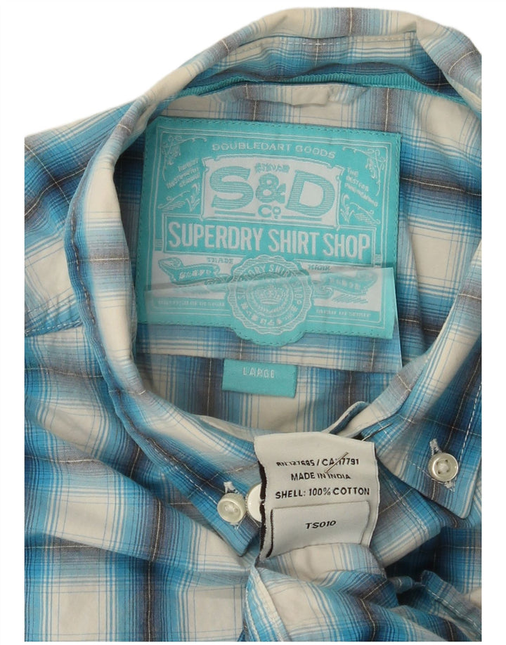 Superdry Herrenhemd aus Baumwolle, groß, blau kariert