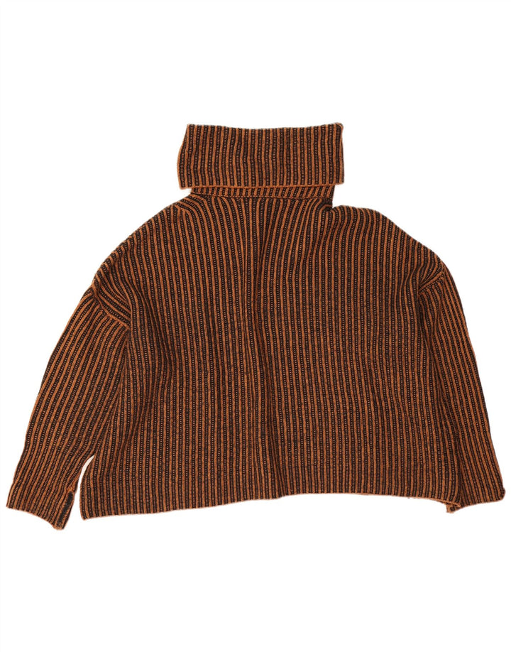 Übergroßer Rollkragenpullover von Zara für Damen, Gr. 14, Mittelbraun gestreift
