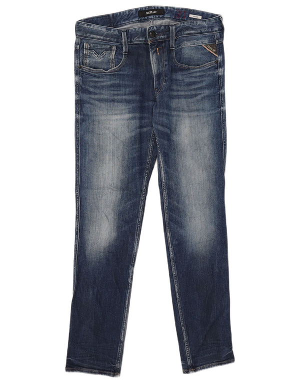 Replay Damen Anbass Slim Jeans W31 L32 Blaue Baumwolle
